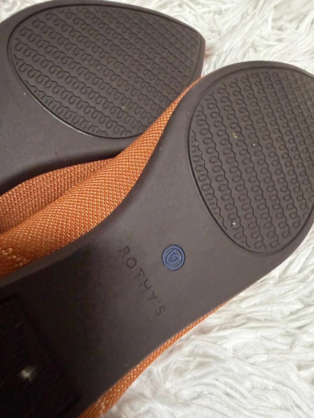 Rothy's Pointed Toe Flats in Rust with Blue Trim - Picture 8 of 10